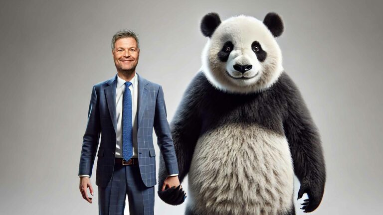 Dem Panda-Bären das Pfötchen geben